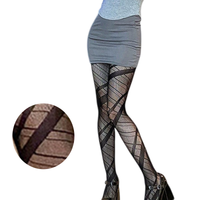 Geometric Fishnet Pantyhose Seamless Bandage Tube Tights Ultra Thin Knitted Sheer Hosiery for Women