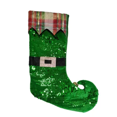 Shiny Green Sequin Santa Claus Theme Stocking Low Price Xmas Hanging Ornament for Holiday Supplies