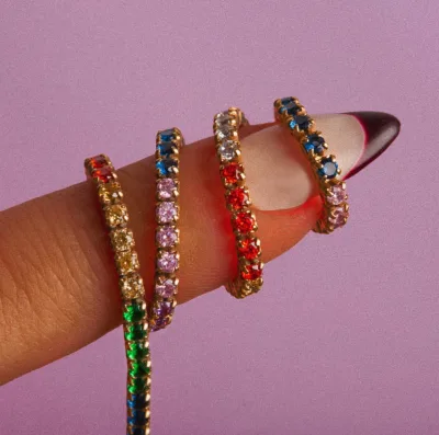 Vintage Style Crystal Rainbow Tennis Chain Necklace Colorful Link Chain Diamond Inlay Claw Setting Gold Plated Brass Material