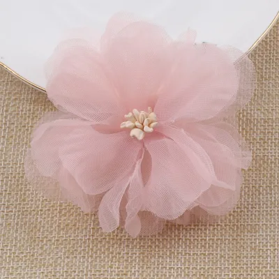 Korean Style DIY Handmade Red Chiffon Flower Appliques Clothing Accessories Fabric Patch for Simulated Jewelry Hair Accessories