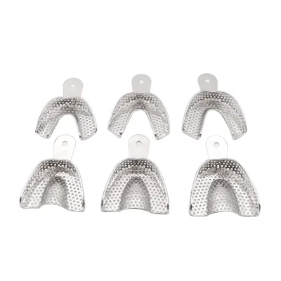 Dental Stainless Steel Manual Impression Trays 6PCS Lab Use with Holes CE Certified Class I 2-Year Warranty