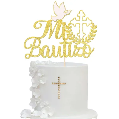 Peace Dove Mi Bautizo Cross Cake Topper God Bless Baby Baptism Cake Topper