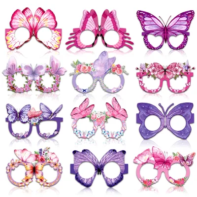 New Arrival Butterfly-Themed Paper Glasses with Butterfly Decorations: Photo Props and Party Supplies for Baby Birthday