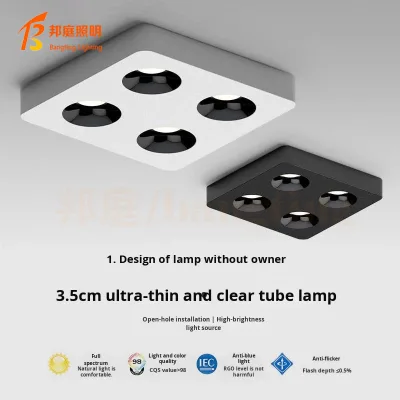 Ultra-thin Aluminum Surface-mounted Four-head Ceiling-free LED Downlight White/Black Living Room Bedroom No Main Light IP44