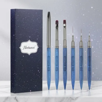 Professional Blue Sandalwood Handle Nail Art Brush Set for Premium Nylon Hair Aluminum Ferrule Manicure Painting Drawing Tool