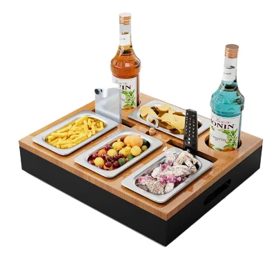 Bar Snack Box Bed Sofa Organiser Tray Multifunction Rectangle Wooden Coffee Drink Bottle Storage Caddy Bamboo Couch Cup Holder