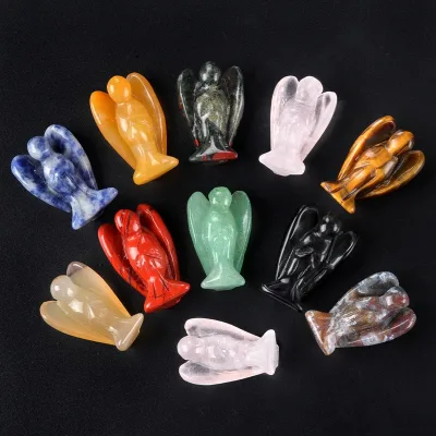 Natural Polished Crystal Crafts Amethyst Angel Fashion Trend Healing Quartz Carving Rose Quartz Angel for Home Decor and Gift