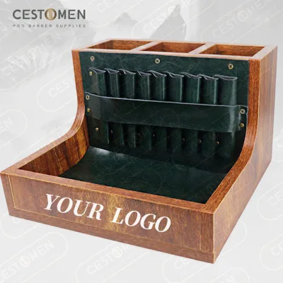 Barbershop Salon Wooden Hair Scissors Display Case Organizer Stand Wood Barber Clipper Display Tray Barber Case for Barber Tools