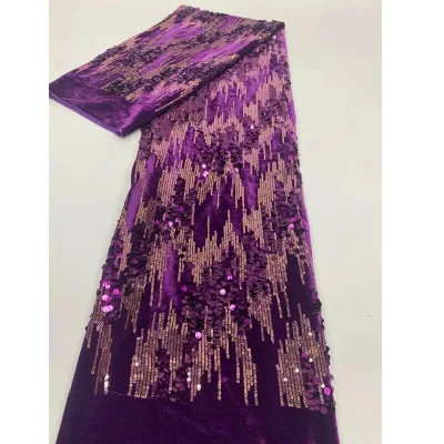 Multiple Sequins Lace Fabric Velvet Base Double Sequins Design African Velvet Sequins Lace Fabrics