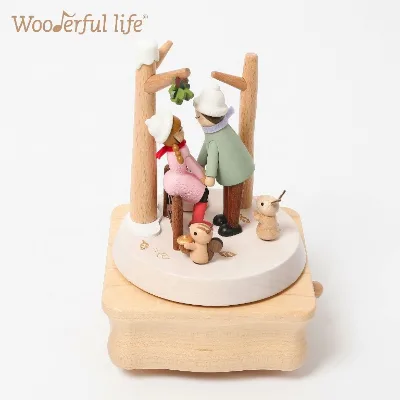 [1A] Valentine Wooden Music Box Couple Under Mistletoe for Girlfriend Gift