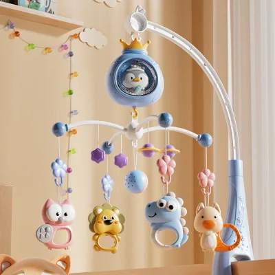 Newborn Crib Mobile for 0 to 3-6 Months to 1-year-old Baby, Toy with 2 Rotatable Hanging Rattle Attachments