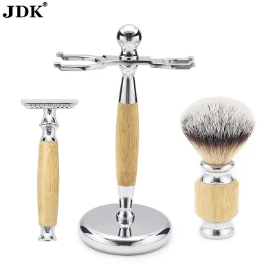Wholesale Hotel Shaving Tools Set Gift Box Package Bamboo Wood Men's Shaving Razor Brush Kit