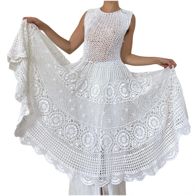 Sunflower Lace Flower Organic Cotton Cover up Fashion Summer Beach Custom Handmade Crochet Dress