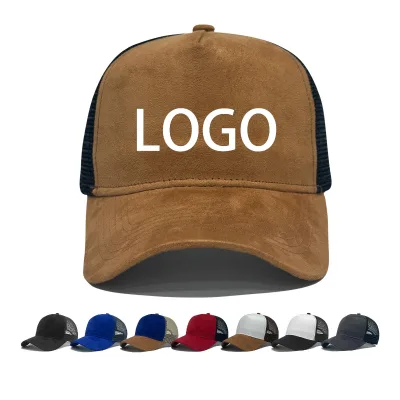 Vintage 3D Embroidered Logo 5 Panel Suede Mesh Breathable & Waterproof Outdoor Sports Trucker Baseball Cap