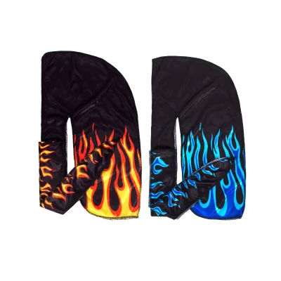 Custom Red Flame Durag with logo Customized Silky Designer Durag Wholesale Hip Hop Blue Fire Durags for Men