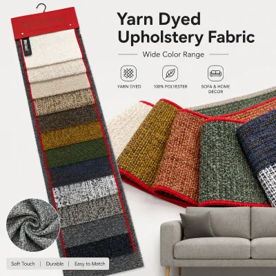 Low MOQ Luxury Woven Upholstery Eco-Friendly Breathable Sofa Fabric Home Textile Anti-Fade 100% Polyester Thick Yarn Dyed