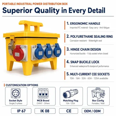 Portable Industrial ABS/PC Material Socket Box 3 Way Phase Energy 230V 16A IP65 Waterproof Dustproof CE Certified Distribution