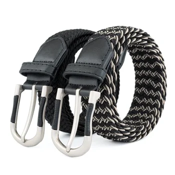 Adjustable Luxury Golf Genuine Polyester Braided Stretch Zinc Alloy Pin Buckle Casual Style Woven Technique Made