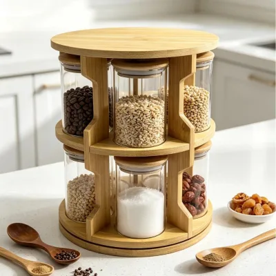 Rotating Circle Sealed Jar Set Crystal Glass Airtight Jars Kitchen Tea Cans Multi-Functional Storage Containers for Grains