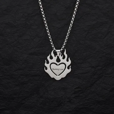 Fashion Burning Flame Love Necklace Titanium Steel Long Hoodie Chain Short Sleeve Ornament