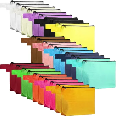 Custom Logo Canvas Travel Makeup Bags Blank Surface DIY Zipper Pouch Classic Style Multipurpose Cosmetic Case Promotional Gift