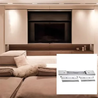 JINRUIDA No Bottom Track Flat Bus Door Slide Rail, Aluminum Alloy Two-Way Soft Close TV Cabinet Sliding Door Track