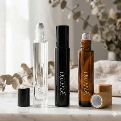Decorative empty black roller ball bottles glass roller ball bottle 20ml 10ml amber glass roller bottle with crystal ball