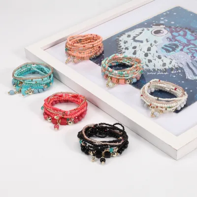 Fashion Bohemian Style Romantic Multilayer Crystal Stone Beads Tassel Charms Bracelets Bangles Women Gift Mothers Day Present