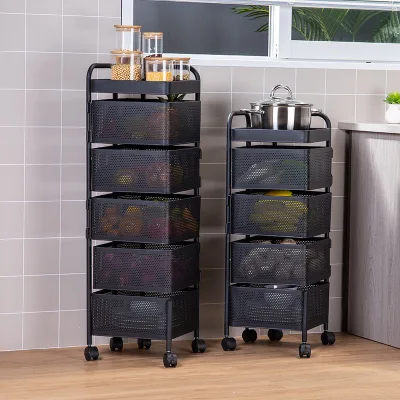 360 Degree Rotating Vegetable Stand Baskets Rack Multi-layer Metal Storage Cart