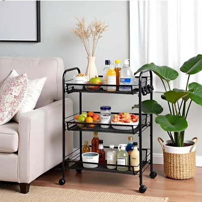 FOSKA Durable & Rust-Resistant Finish 3-Tier Delicate Compact Rolling Metal Storage Cart Organizer with Durable Caster Wheels