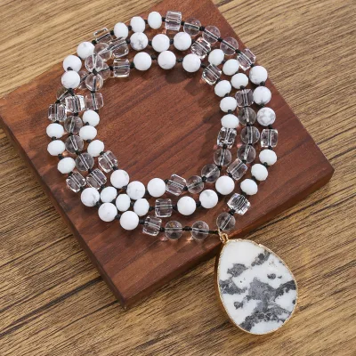 Explosions White Turquoise Crystal Water Drop Pendant Autumn Winter Joker Sweater Chain Bohemian Beaded Necklace
