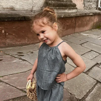 Girls Pure Linen Suspender Top 26 Years Summer New Yarn-dyed Softened Round Neck High Quality Cute Temperament Small Vest