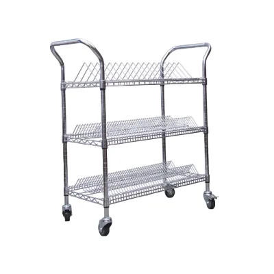 Custom 3-Tier Commercial Grade ESD Antistatic Rolling Wire Shelving Utility Cart Chrome Plated Metal Wheels Handles Heavy Duty