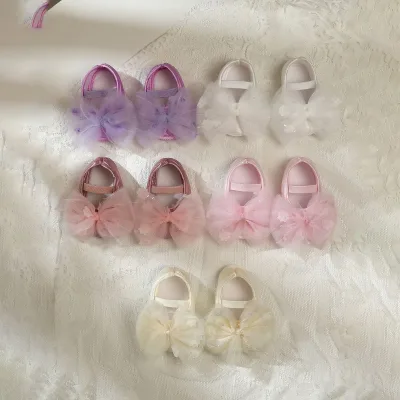 Summer New-style Princess Baby Toddler Shoes Set Soft-soled Pre-walking Baby Girls Shoes and Butterfly Hairband