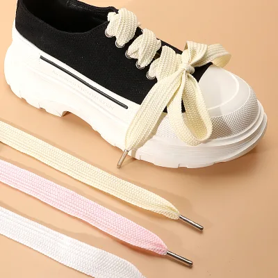 2.2cm Wide Shoelaces Thick Flat Metal Toe Sneaker Shoelaces Wide White Black pink Shoelaces