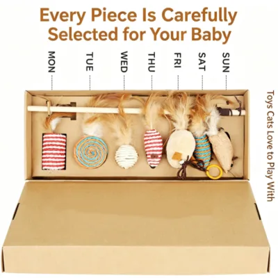 Eco-Friendly Indoor Cat Amusement Toy Gift Box with Wood & Feather Accessories Modern Design for Mental Stimulation