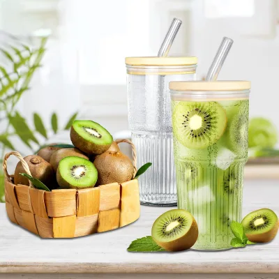Glass Cups With Lids and Straws High Borosilicate Glass Tumbler Iced Coffee Water Smoothie Glass Cups with Lids and Straws