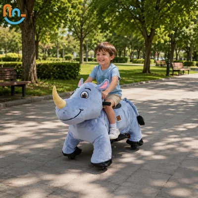 Joy2fun Wholesale Electric Plush Ride Rhinoceros Toy Car 250W Motor 150KG Load Capacity for Kids Amusement Park Shopping Mall