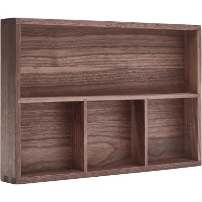 Wooden Storage Box Tray, Black Walnut, Desk & Drawer Organizer