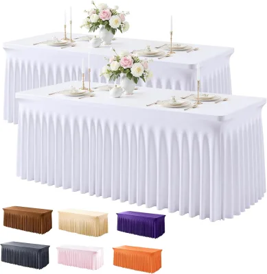 Wholesale 6FT White Stretch Spandex Table Cover Standard Folding Tables Rectangular Fitted Table Clothes for Wedding Tablecloth