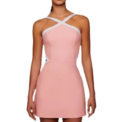 Women's Contrast Colorcasualfashion Tapeplaidsexy Yoga Wear Lulu Belt Breast Pad One-piece Tennis Skirt