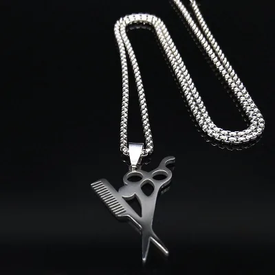 Hairdresser Scissors Stainless Steel Chain Necklace Men Silver Color Necklaces Pendants Jewelry Acero Inoxidable