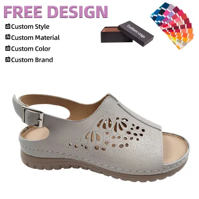 Custom Large Size Retro European American Style Hollow Flats Breathable Sandals with Buckles