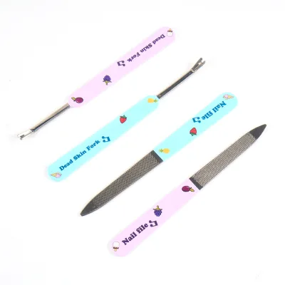 Professional Nail Rub Tool Sanding Double-sided Stainless Steel Polishing Cuticle Fork With Nail File