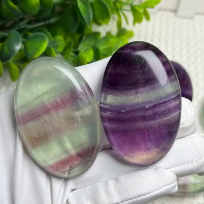 Natural Watermelon Fluorite Palm Stone 5-6cm Polished Oval Shape Worry Stone Pocket Gemstone for Gift Home Decor