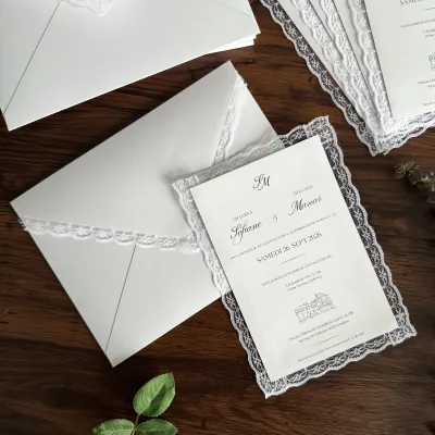 Custom Lace Edge Envelopes Invitation Card Wedding OEM Classic V-flap Envelope Party Supply Lace Trim Wedding Invitation Luxury