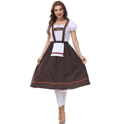 Two Piece Khaki Suspender Beer Suspender Skirt For Summer Performance Cosplay Game Costumes
