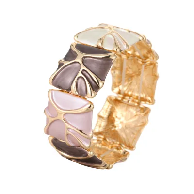 New Enamel Color Square Geometric Line Elastic Bracelet Handmade High-end Zinc Alloy Bracelet Bangle Women Trendy Accessories