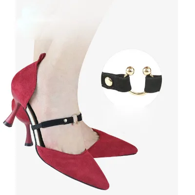 Installation Free Shoes Anti Falling Soft PU Leather Elastic Fixation Half Round Buckle Shoelace Strip for High Heels Shoes