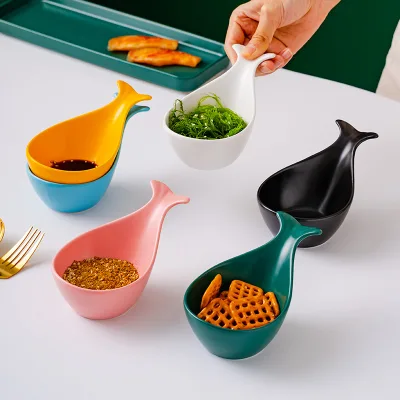European Design Good Quality Cheap Whale Shape Seasoning Dish Dip Bowl Caviar Bowl Ceramic Soy Sauce Dish for Sale